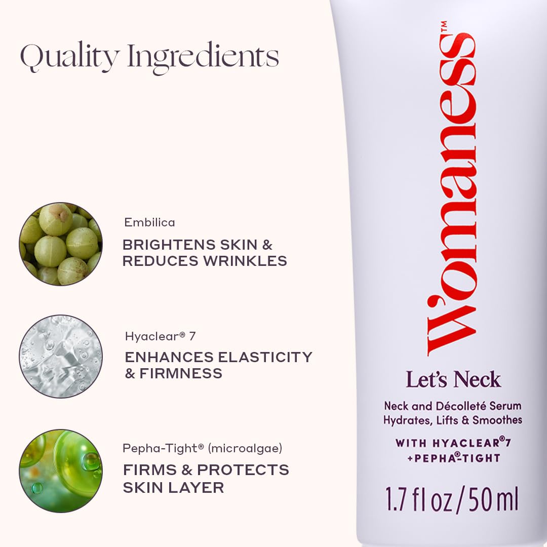 Womaness before and after neck comparison illustrating improved firmness and texture