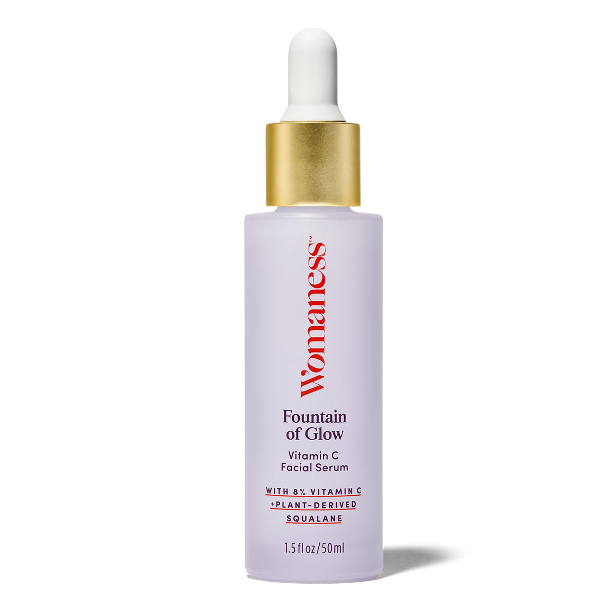 Womaness front packaging showing bottle and box, presents clean glow benefits