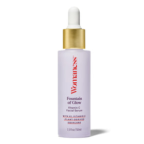 Womaness front packaging showing bottle and box, presents clean glow benefits