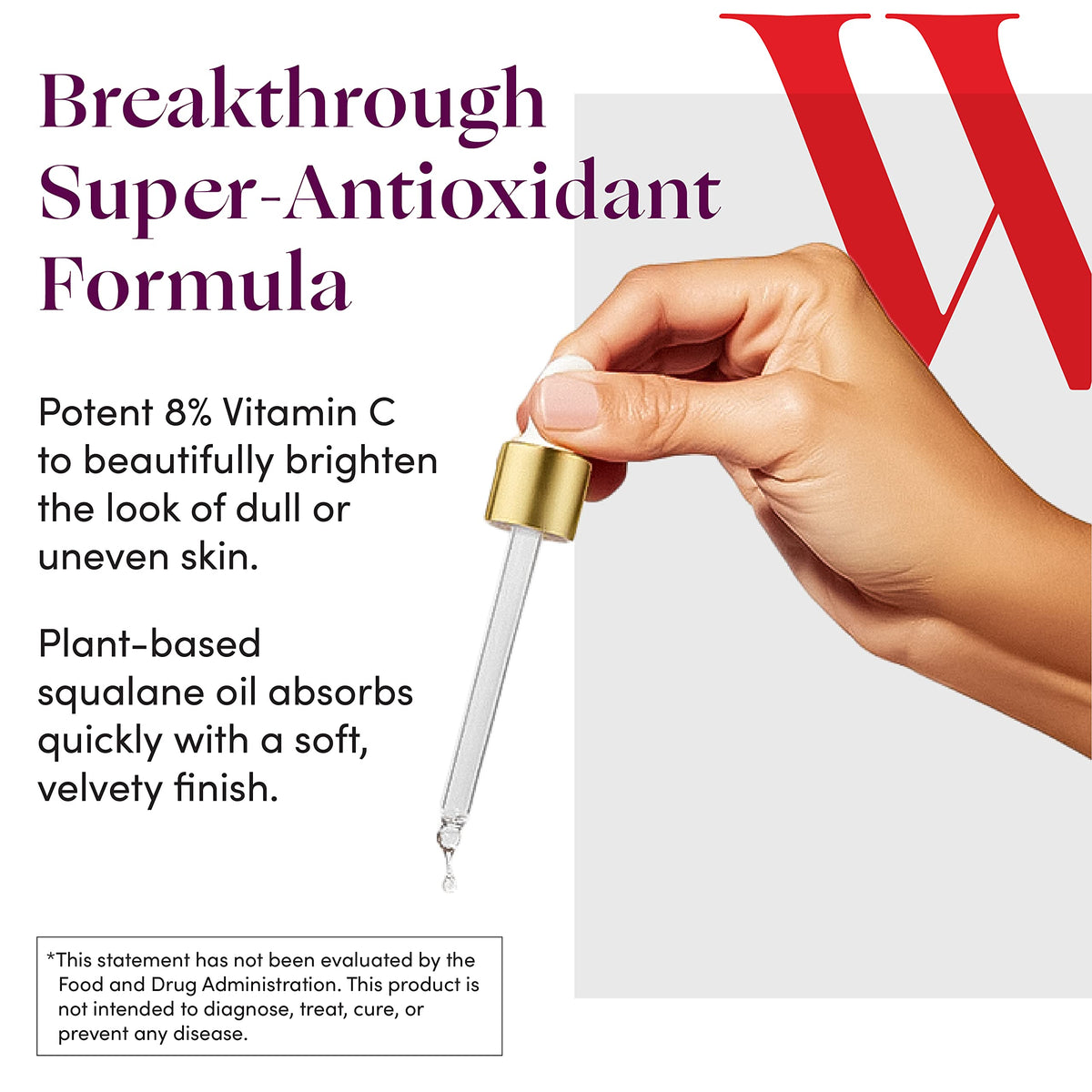 Womaness ingredients flatlay with squalane and vitamin C, conveys nourishing antioxidants