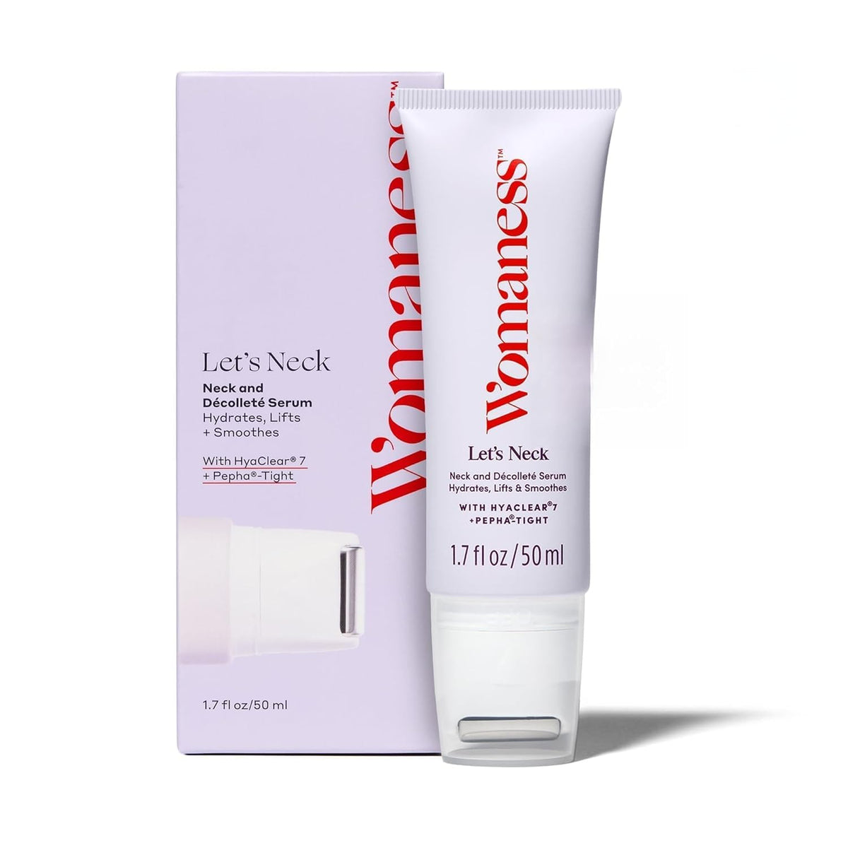 Womaness front packaging showing 50ml bottle and cooling roller for easy application