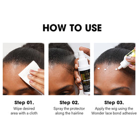 WONDER LACE BOND in a wig styling scene illustrating improved adhesive hold and neat hairline