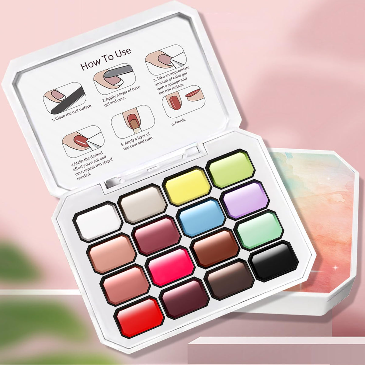 Woobena color swatch array displaying 16 rich shades for quick color choice