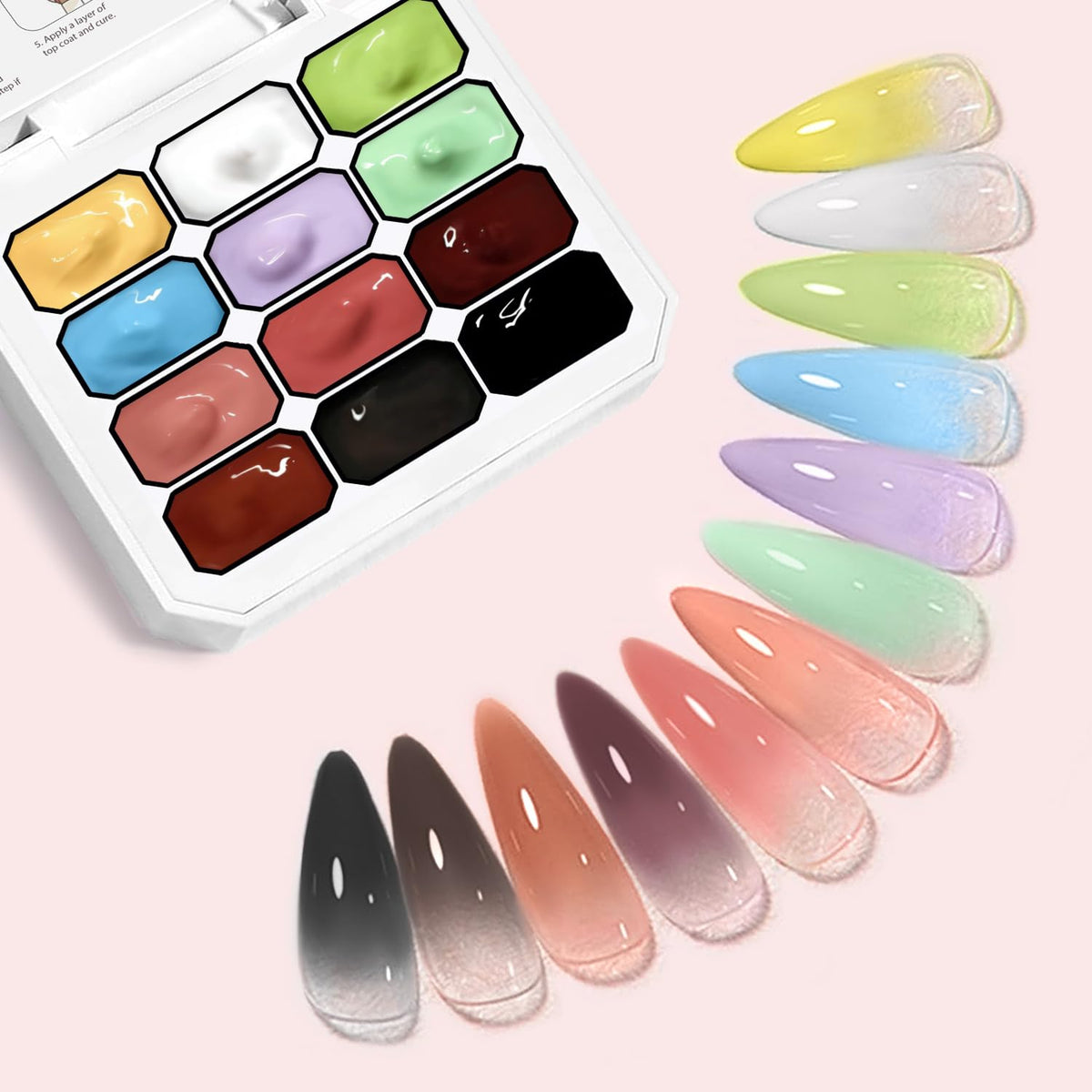 Woobena fine brush painting floral nails with precise color control