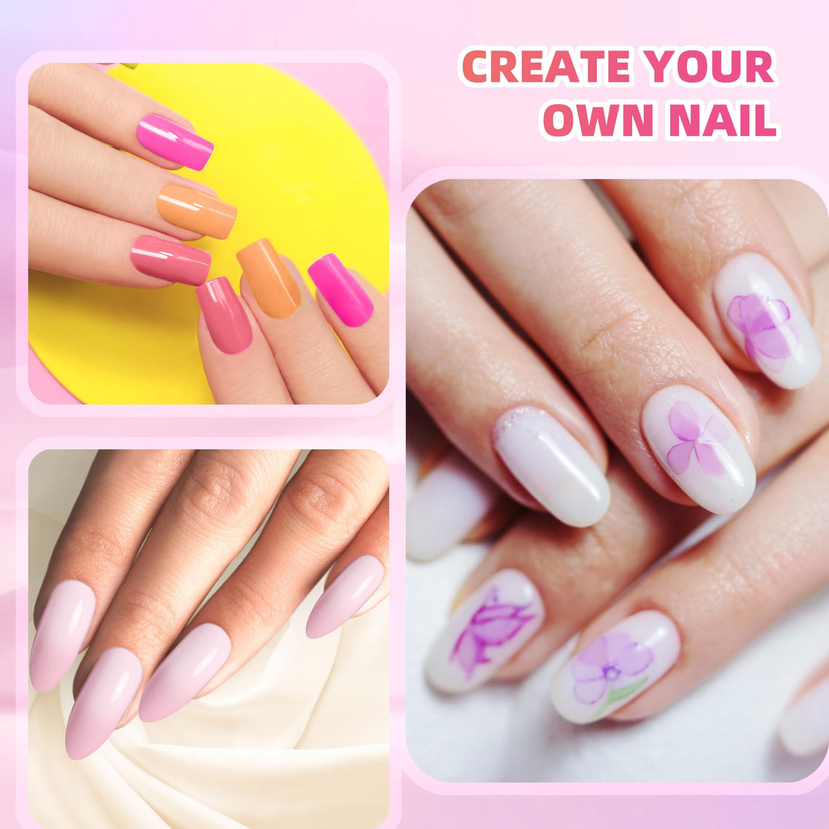 Woobena ombre demo on nail tips showing gradient effect and no-wipe glossy finish