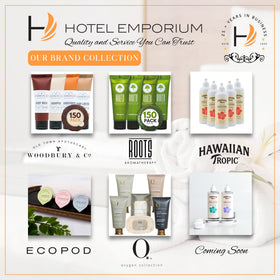 HOTEL EMPORIUM WOODBURY & CO bulk boxes stacked in storage ready for replenishing guest rooms