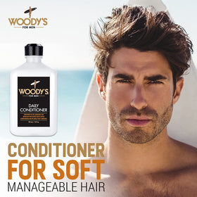 Woody's ingredient label close-up showing natural extracts and paraben-free benefit