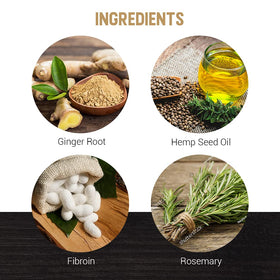 Woody's ingredient close-up ginger palmetto rosemary for care