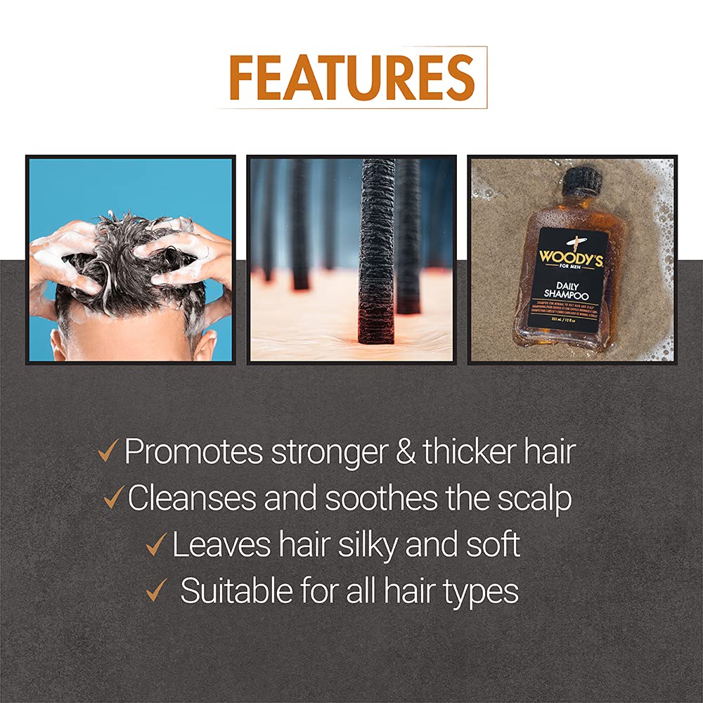 Woody's bottle in shower being applied shows easy daily cleansing