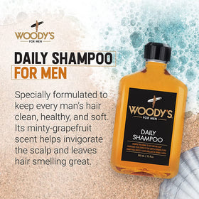 Woody's label close-up highlighting ingredients and easy pump