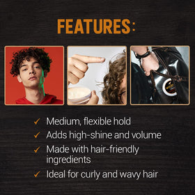 Woody's styling cream shaping curly hair with natural hold