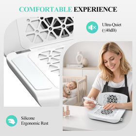 Woput in-use salon setting capturing acrylic dust during manicure