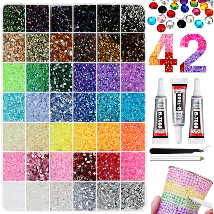 WOQPHU front packaging showing two clear storage boxes and colorful rhinestones for instant organization and use