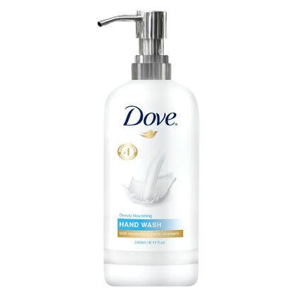 World Amenities Dove front bottle view showing clear label and pump for easy use