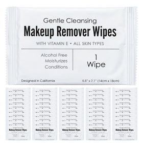 World Amenities front packaging showing alcohol-free vitamin E wipes and count