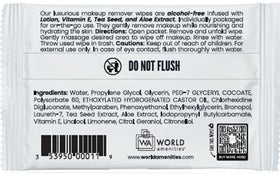 World Amenities wipes staged in hotel bathroom to highlight guest-ready amenities