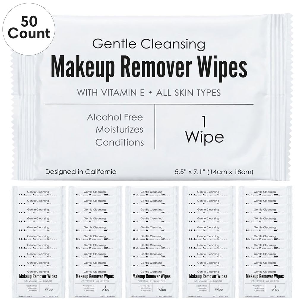 World Amenities wipes on bathroom vanity suggesting daily skincare routine