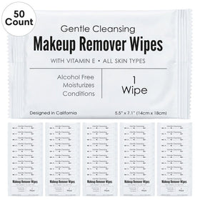 World Amenities wipes on bathroom vanity suggesting daily skincare routine