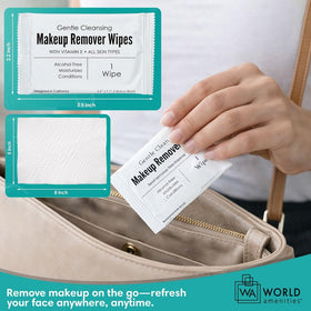 World Amenities wipes inside a travel bag for on-the-go cleansing