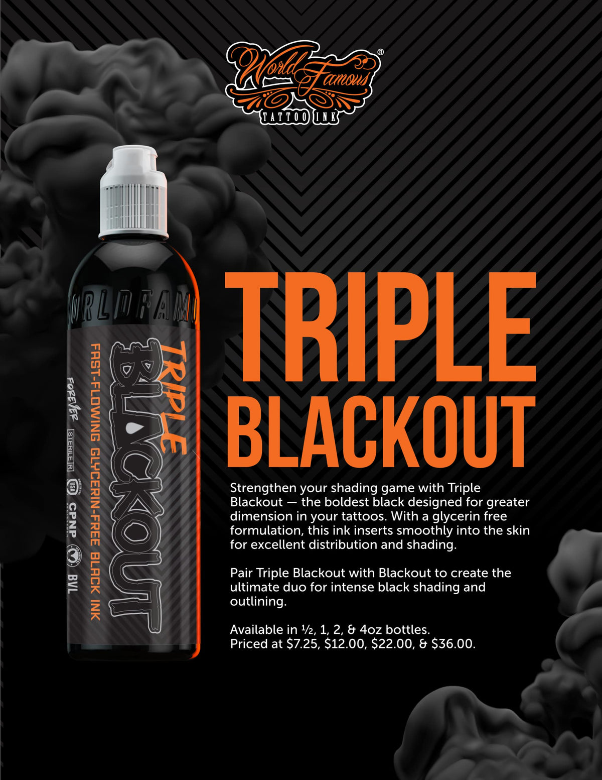 WORLD FAMOUS twist cap and nozzle detail showing tamper-proof seal and controlled flow benefit
