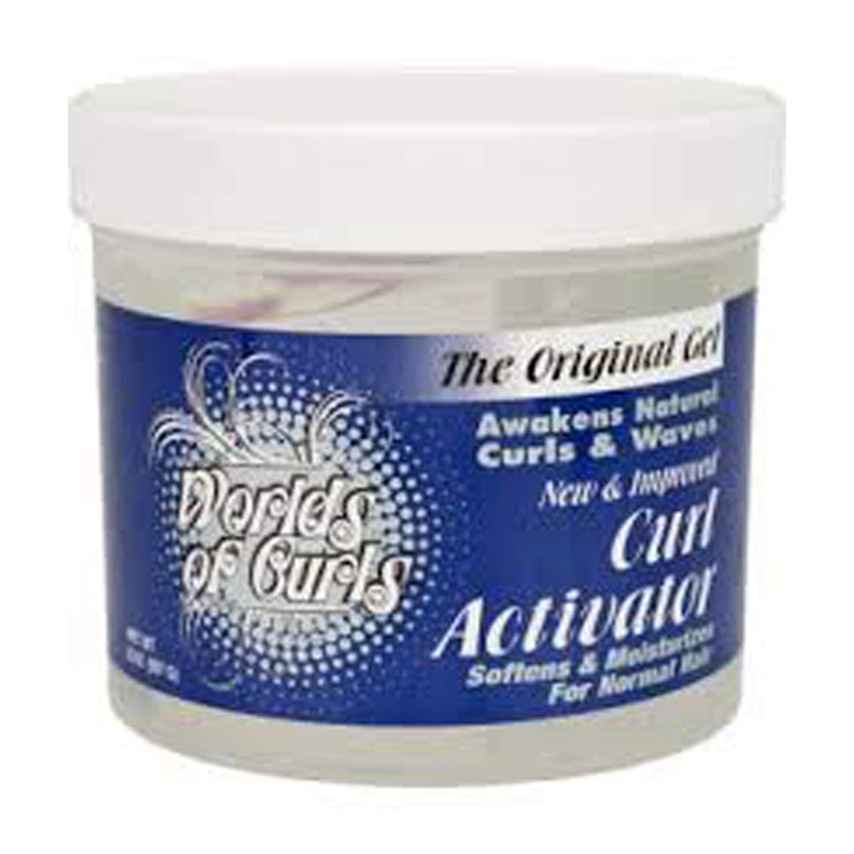 Worlds Of Curls gel activator texture close-up displays smooth gel consistency for even curl definition