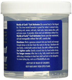 Worlds Of Curls gel in hand demonstrating texture and easy application for defined curls