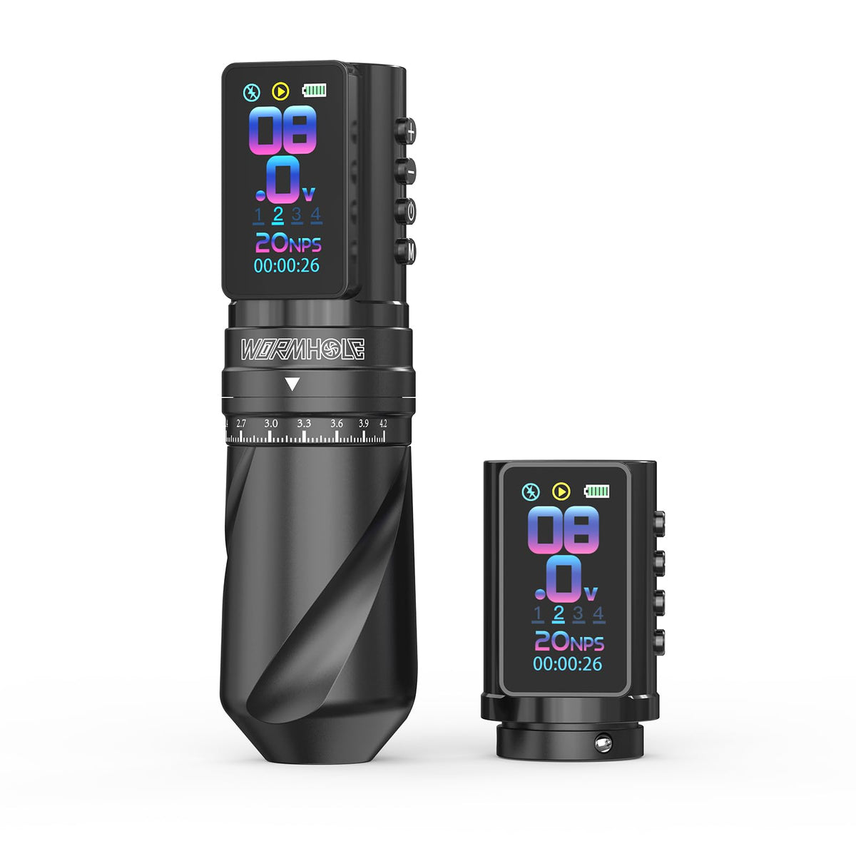 Wormhole Tattoo front view showing aluminium body and ergonomic grip, improving control