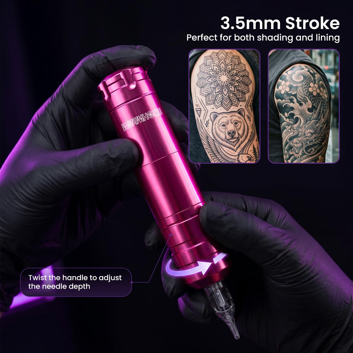 Wormhole Tattoo ink bottles array showing color variety for versatile practice