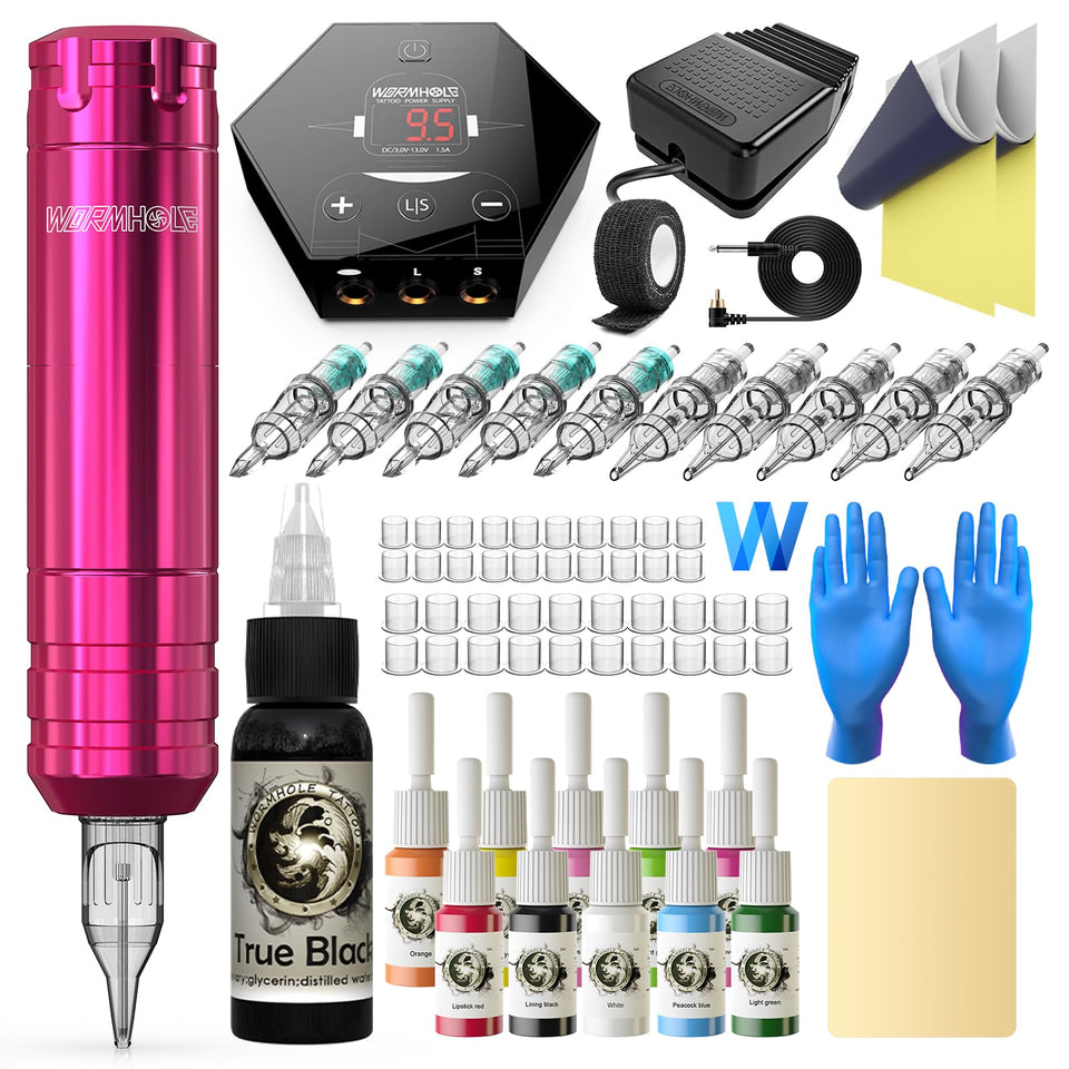 Wormhole Tattoo aluminum rotary pen front view showing ergonomic grip and control
