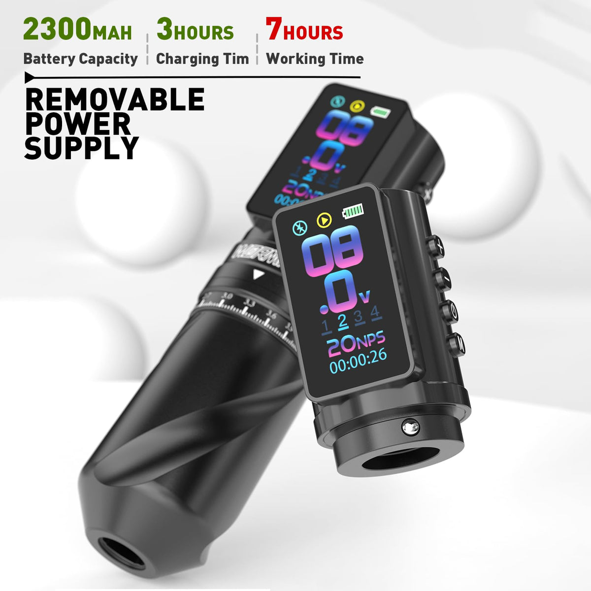 Wormhole Tattoo smart display close-up showing voltage and timer for precise setup