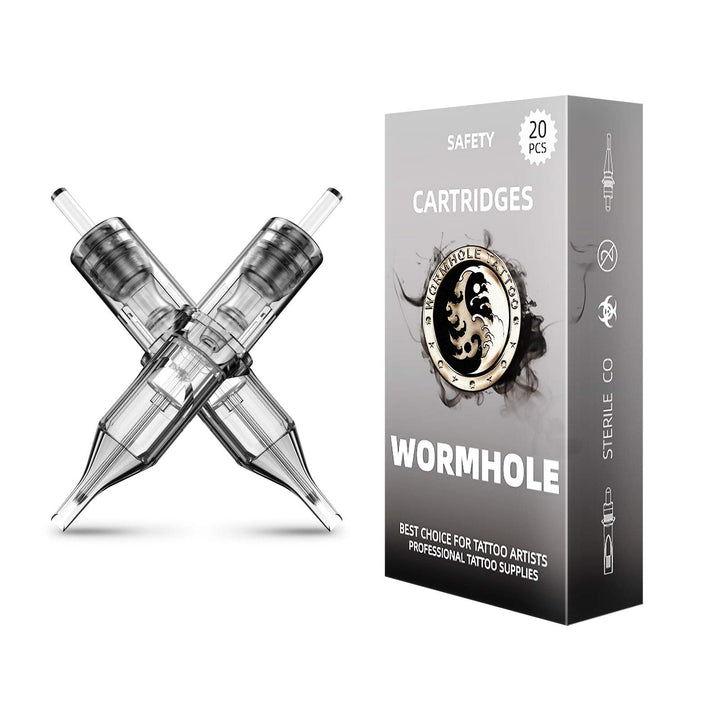 Wormhole Tattoo front package displaying sterilized 3RL cartridges for quick setup