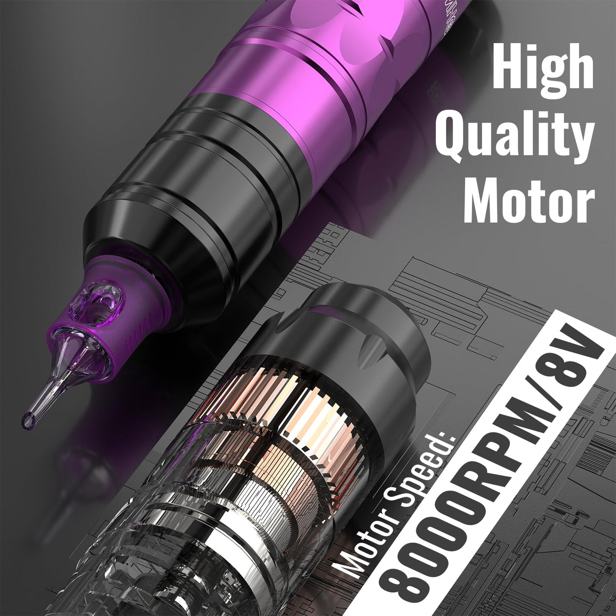Wormhole Tattoo gun texture closeup highlighting lightweight chassis for reduced fatigue
