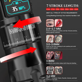 Wormhole Tattoo pen held in hand demonstrating ergonomic grip and reduced fatigue