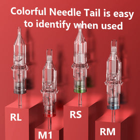 Wormhole Tattoo colored tail covers on cartridges for quick size recognition