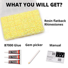 Worthofbest open 24-grid organizer with sorted yellow rhinestones enabling easy size selection