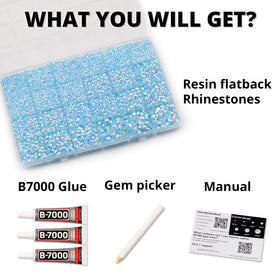 Worthofbest open 24-grid storage tray with sorted light blue rhinestones for quick access