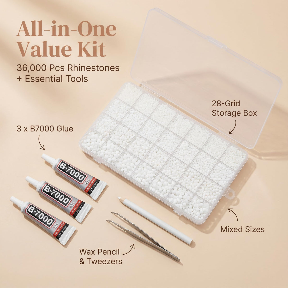 Worthofbest 28-grid organizer top view keeping rhinestones sorted and accessible
