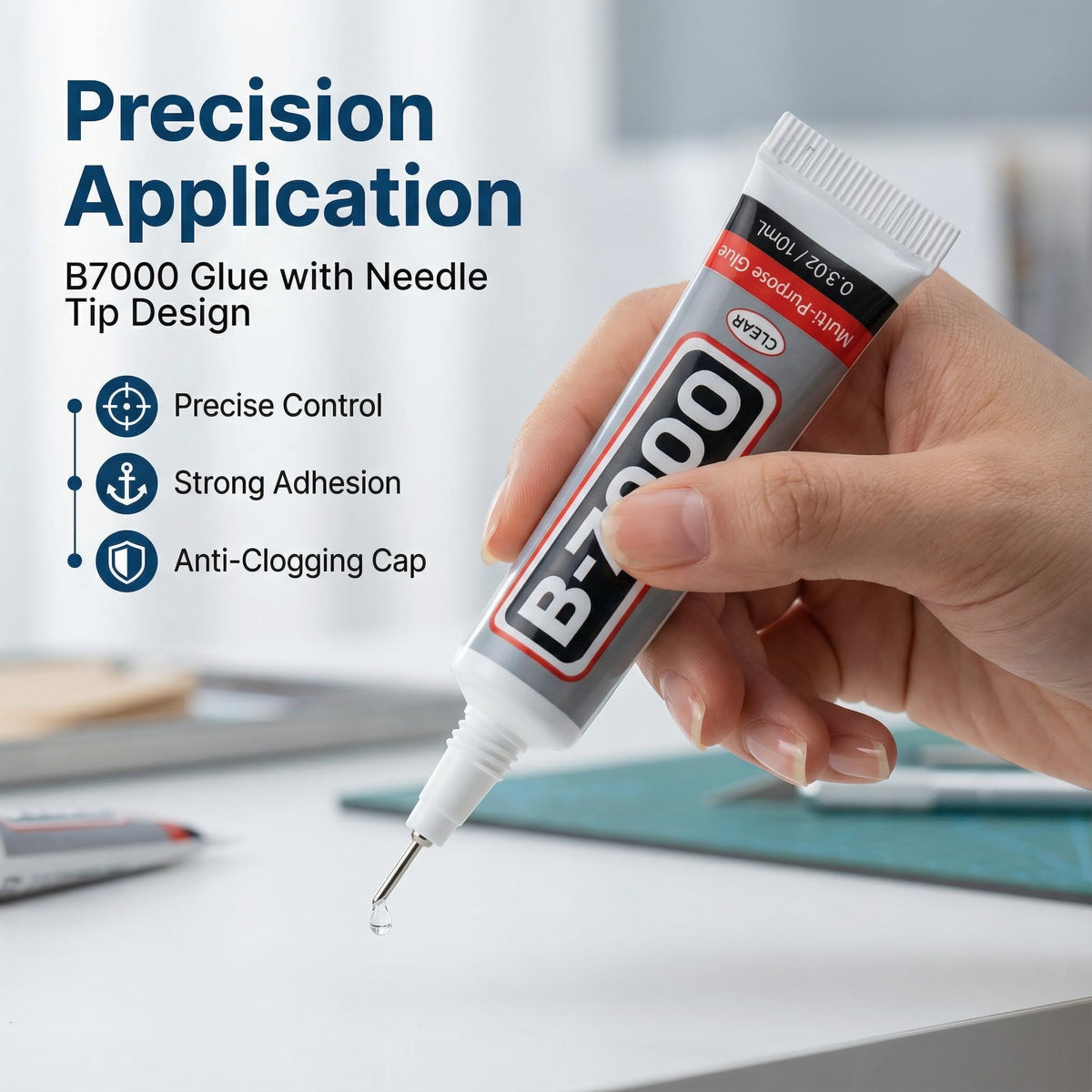 Worthofbest three B-7000 glue tubes with fine applicator tips for secure bonding