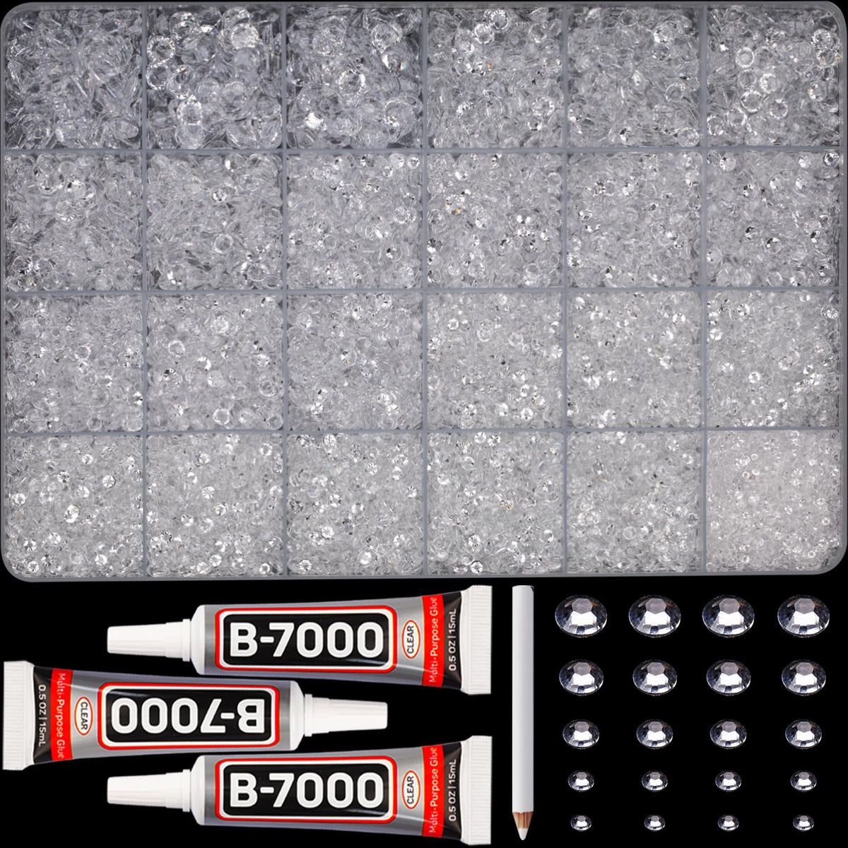 Worthofbest front packaging showing full rhinestone kit and accessories for easy crafting