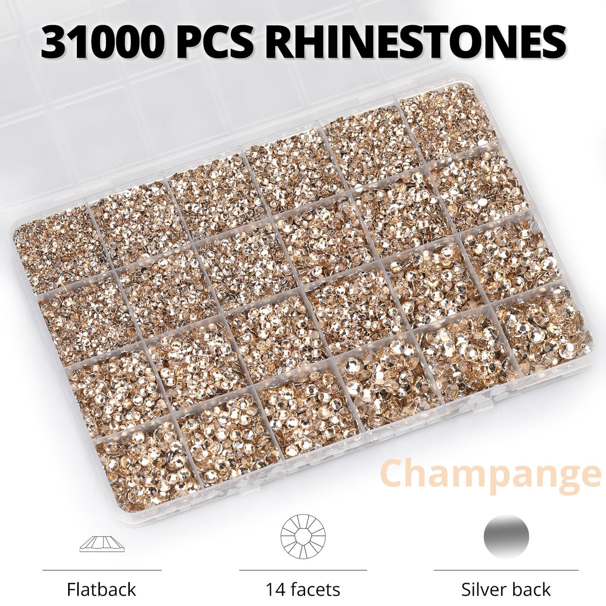 Worthofbest close-up of 14-facet flatback rhinestones highlighting extra sparkle