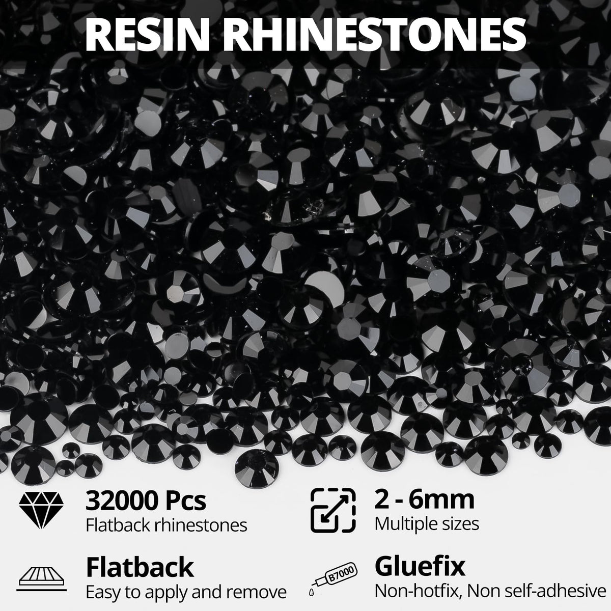 Worthofbest close-up of black rhinestone facets showcasing reflective shine