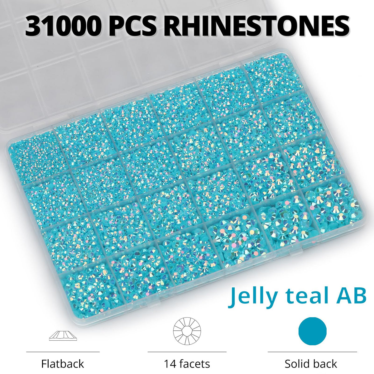 Worthofbest close-up of 2–6mm faceted turquoise rhinestones showing sparkle