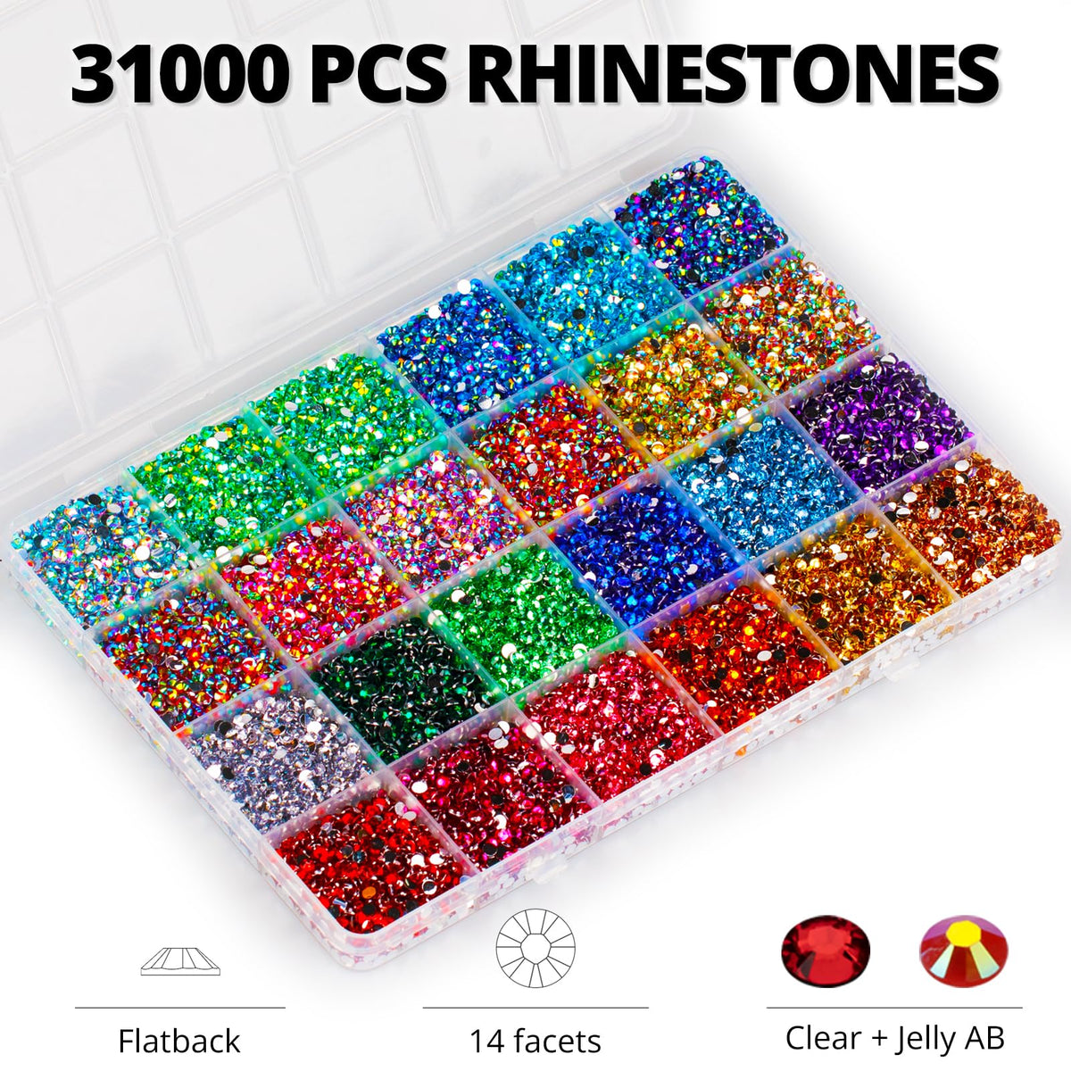 Worthofbest close-up of 3mm AB finish resin rhinestones showing reflective sparkle
