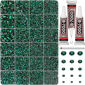 Worthofbest front packaging showing full emerald green rhinestone kit and tools for easy project start