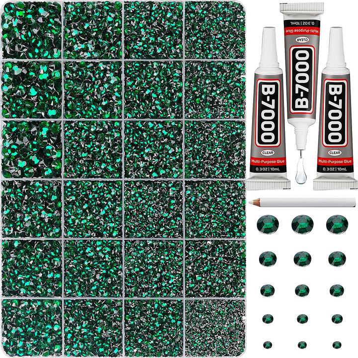 Worthofbest front packaging showing full emerald green rhinestone kit and tools for easy project start