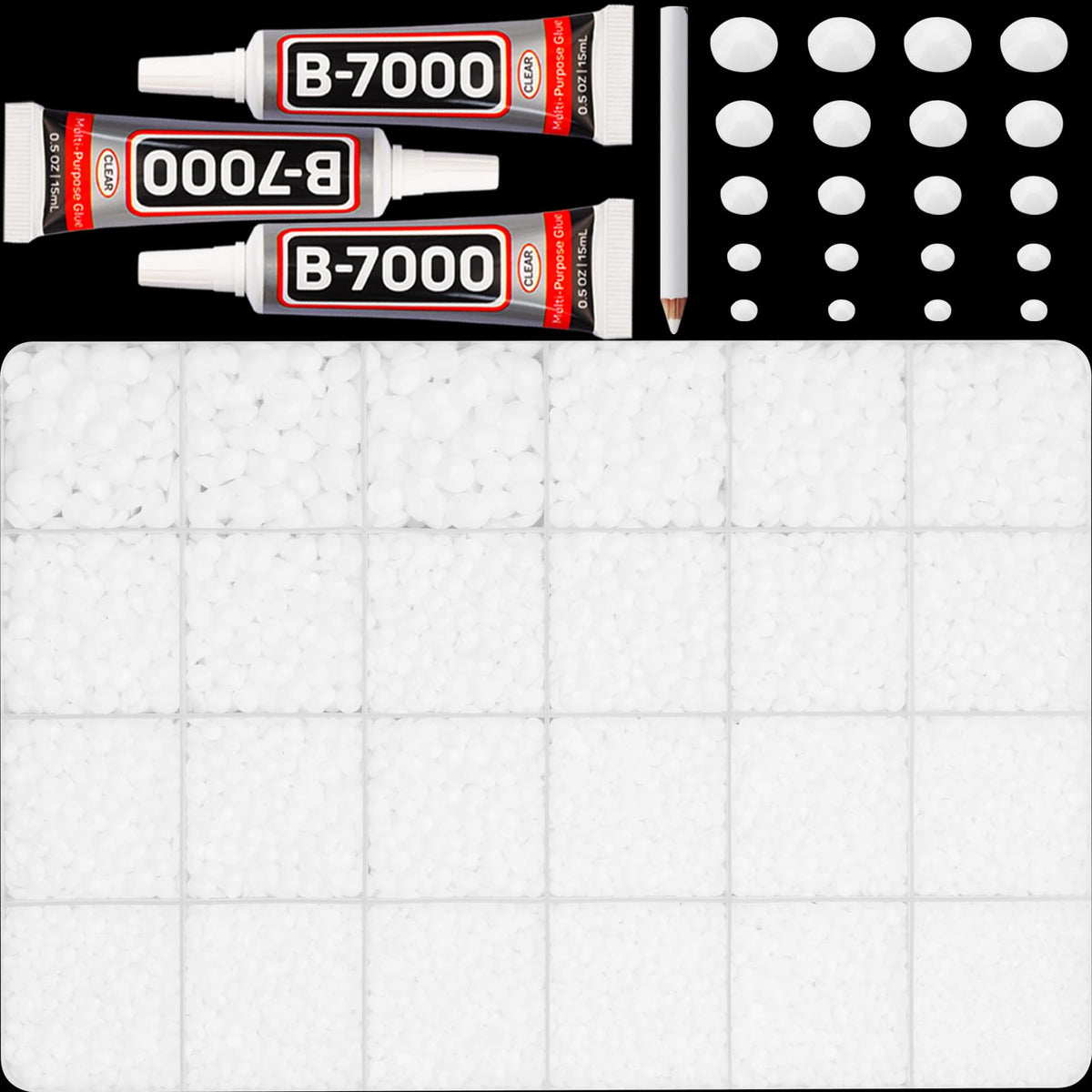 Worthofbest front package showing 24-grid case and rhinestones ready to use for easy crafting