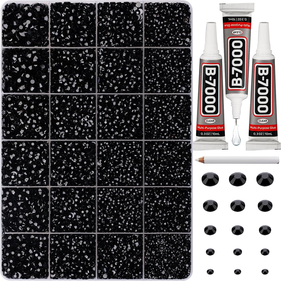 Worthofbest front packaging showing full black rhinestone kit and tools for easy crafting