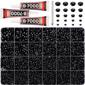 Worthofbest front packaging showing 32000 black rhinestones and tools for crafting