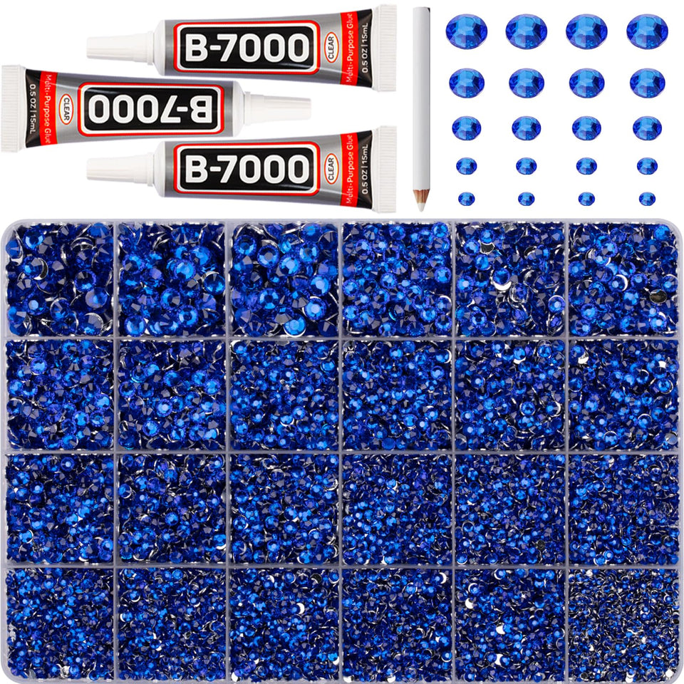 Worthofbest front packaging showing royal blue rhinestones and accessories, ready to craft