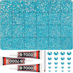 Worthofbest front packaging showing turquoise rhinestones and tools, highlights ready-to-use kit